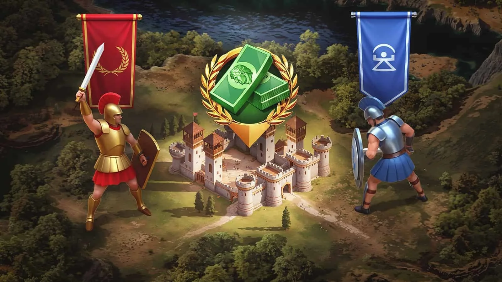 Czerwony i niebieski legion na mapie kampanii z zamkiem